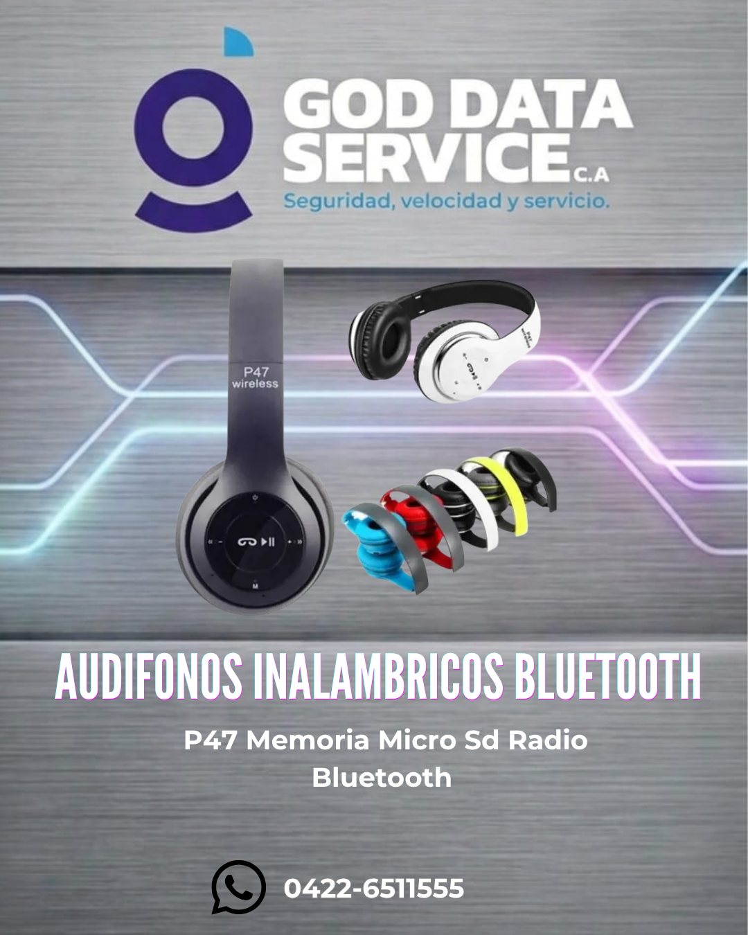 Audífonos inalámbricos P47 Bluetooth con microSD y radio