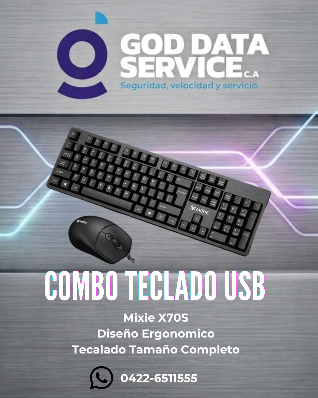 Combo de teclado USB y mouse Mixie X70S