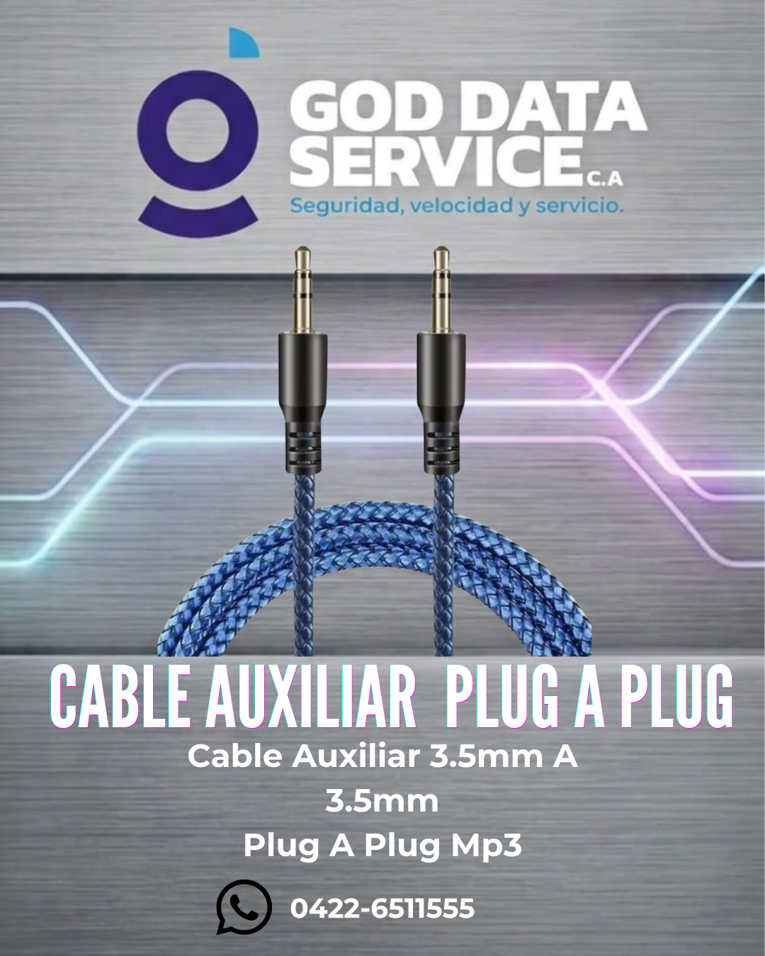 Cable auxiliar de audio 3,5 mm a 3,5 mm trenzado azul