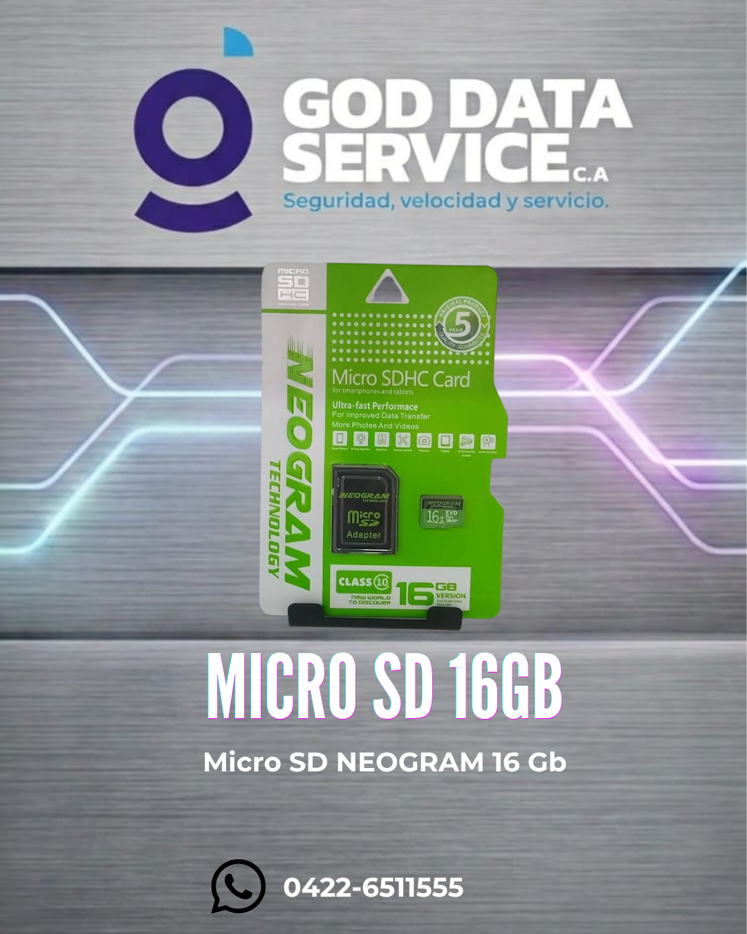 Tarjeta microSD NEOGRAM 16 GB con adaptador SD