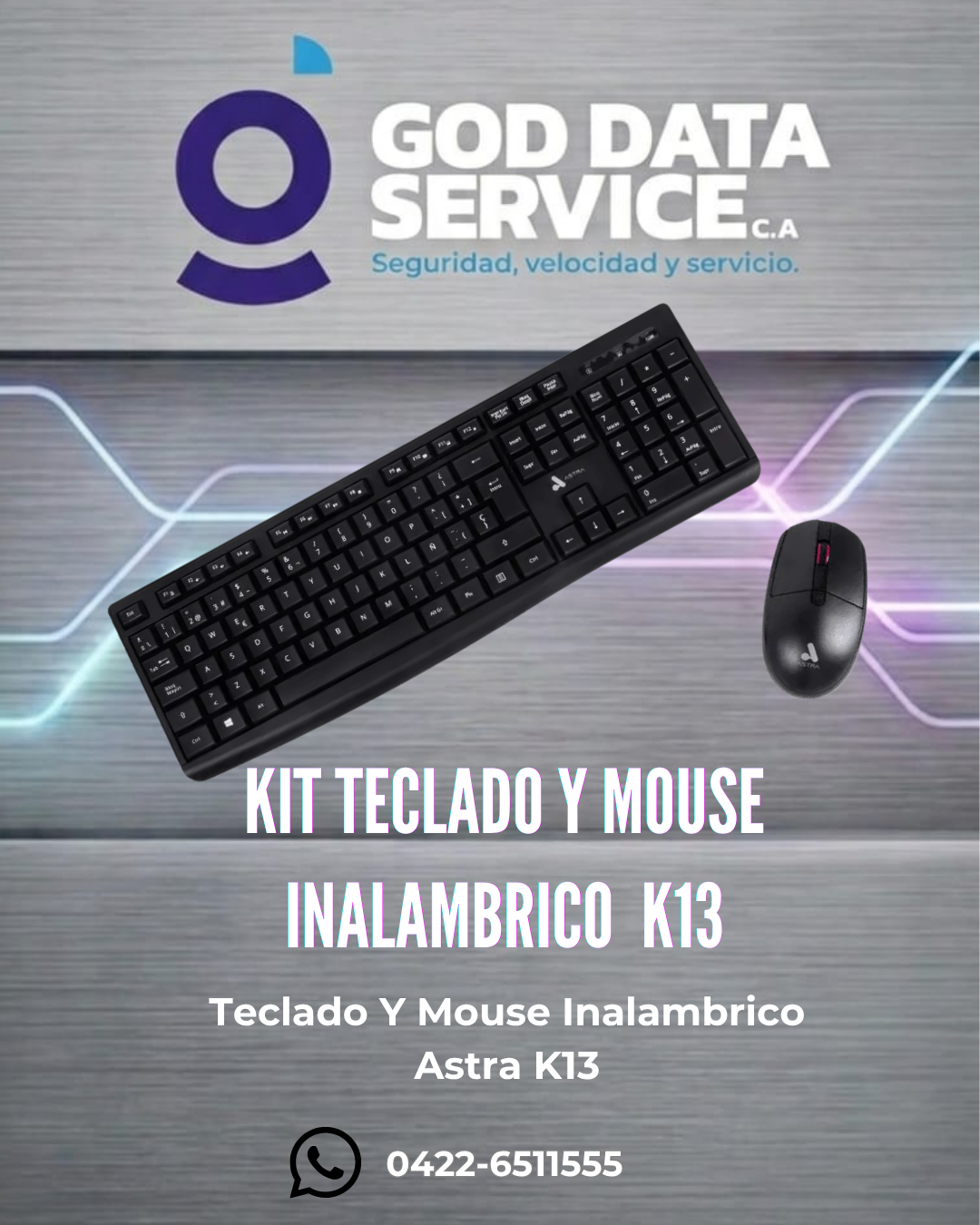 Kit de teclado y mouse inalámbricos Astra K13 negro
