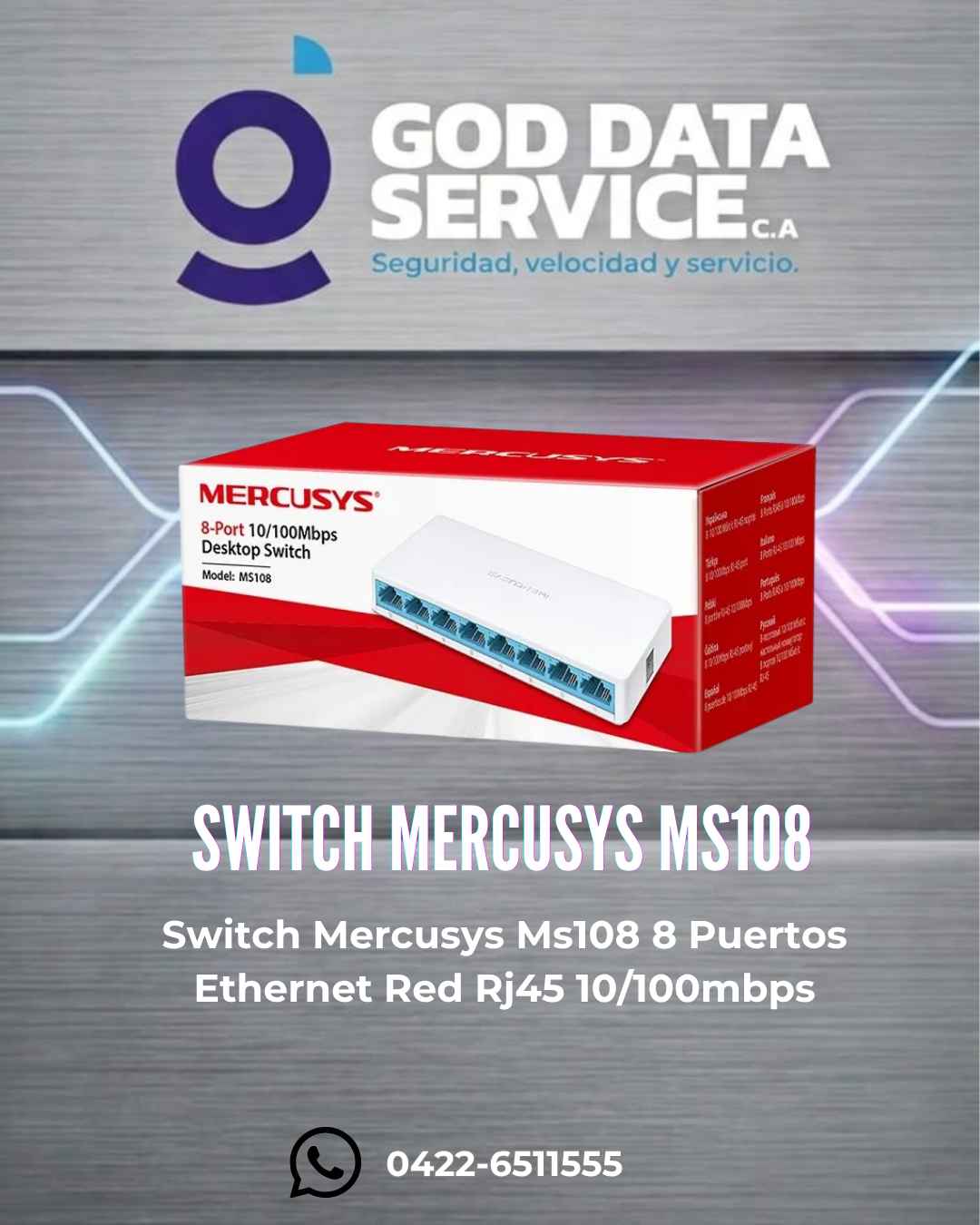 Switch Mercusys MS108 de 8 puertos RJ45 10/100 Mbps