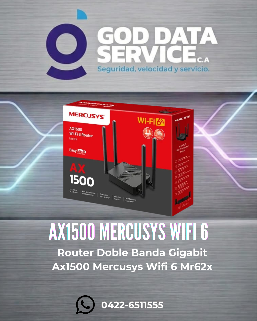 Router Mercusys MR62X AX1500 Wi-Fi 6 doble banda Gigabit