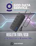 Regleta 110 V con 8 tomas y 3 puertos USB