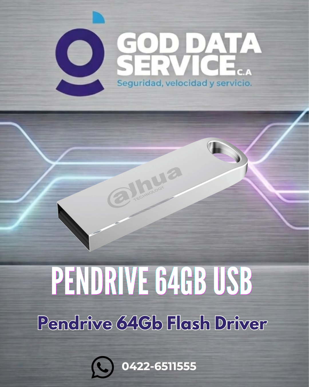 Pendrive Dahua USB de 64 GB – Plateado
