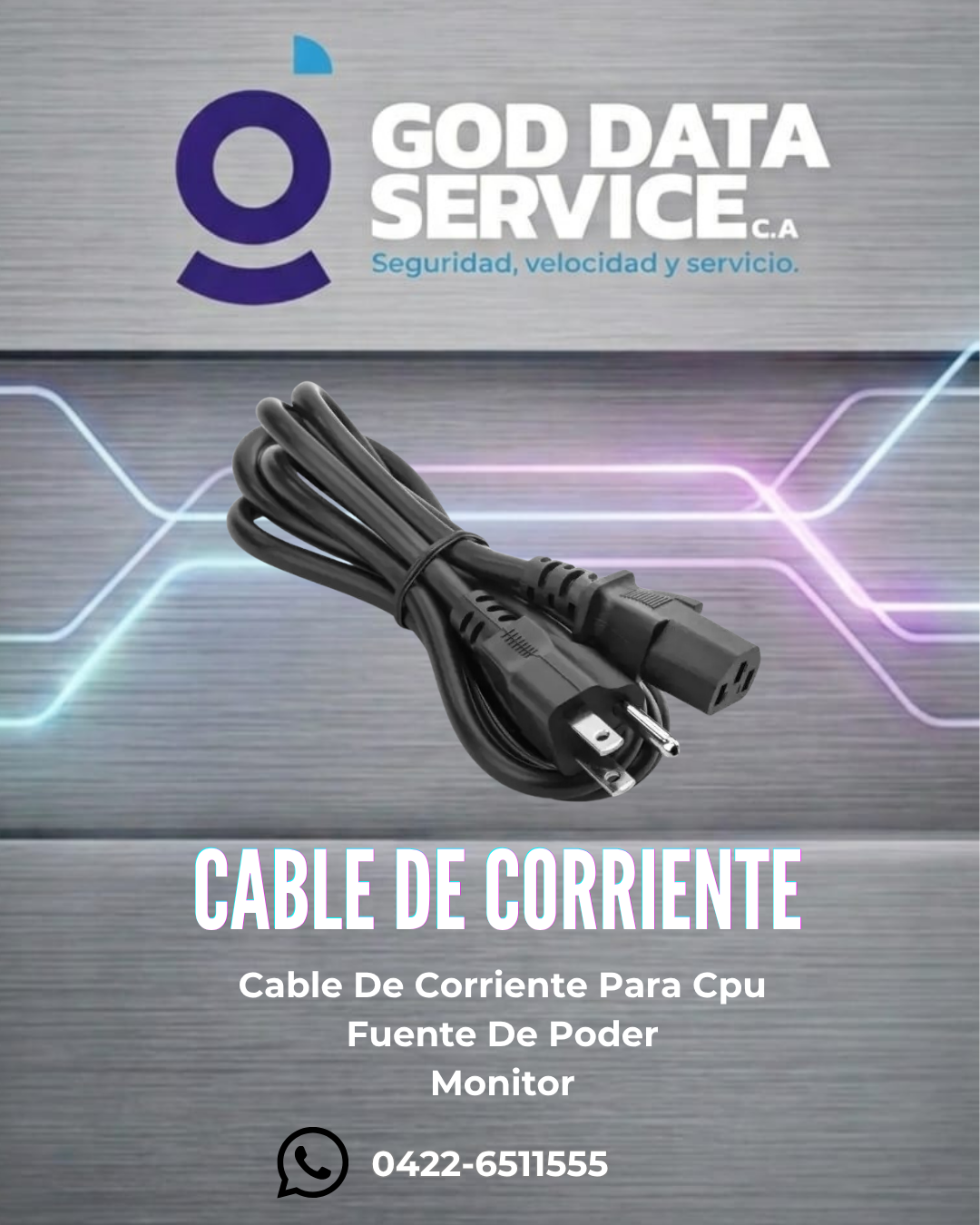 Cable de corriente para PC, fuente de poder y monitor