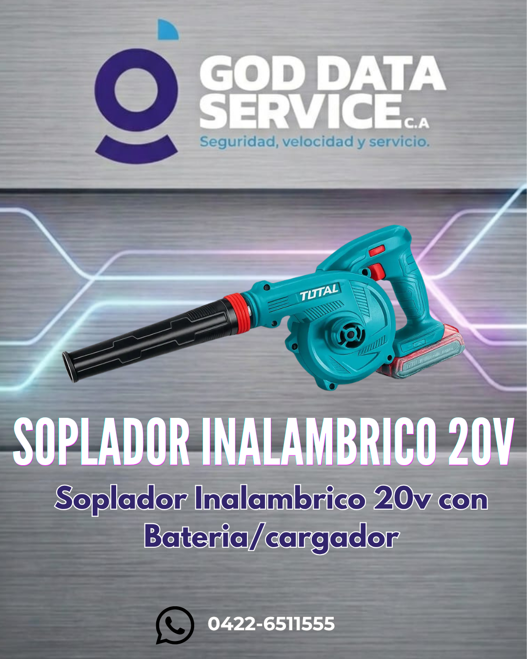 Soplador inalámbrico TOTAL 20 V con batería y cargador