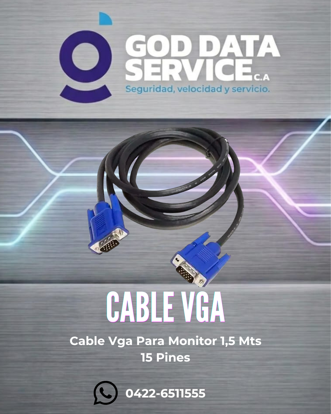 Cable VGA para monitor de 1,5 m, 15 pines